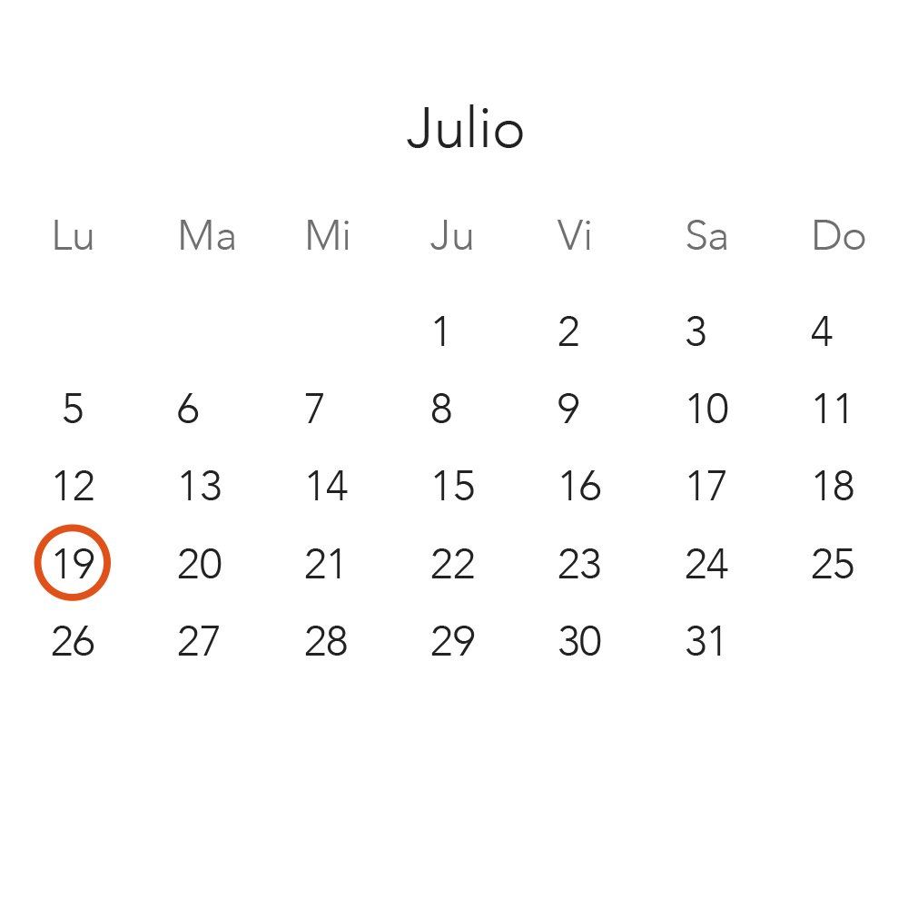 Calendario Julio
